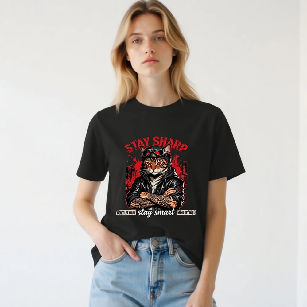 Stay Sharp Cat T-Shirt – Unisex Organic Cotton Graphic Tee - Image 3
