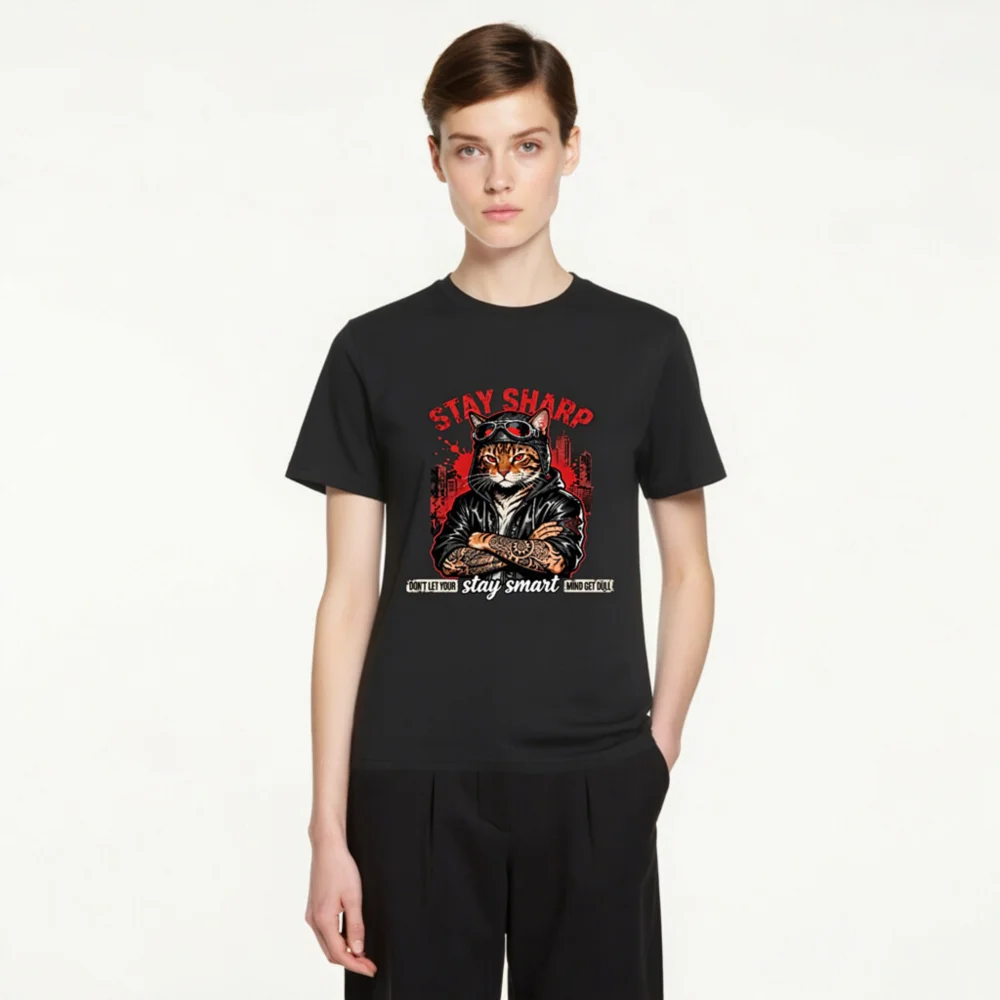 Stay Sharp Cat T-Shirt – Unisex Organic Cotton Graphic Tee - Image 4