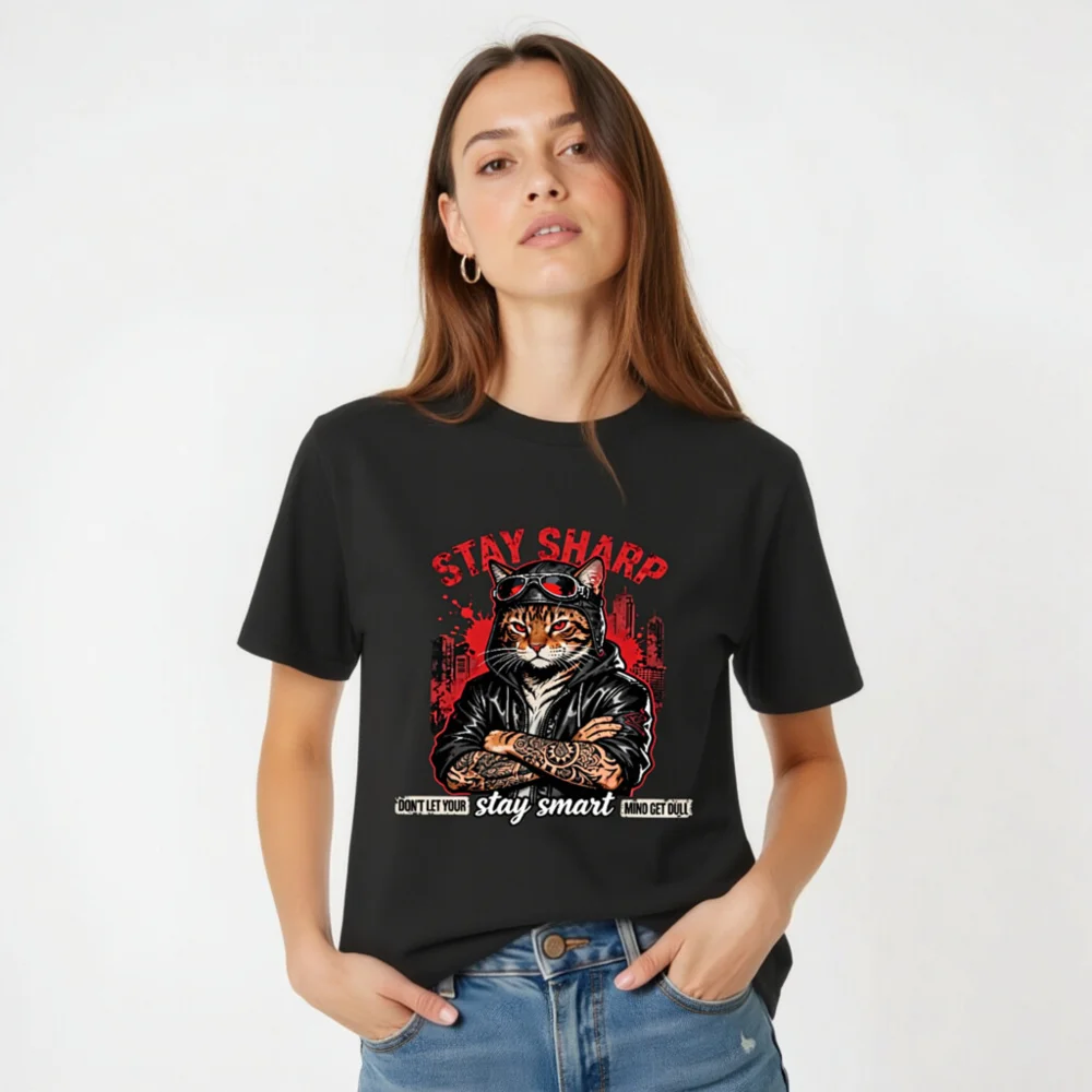 Stay Sharp Cat T-Shirt – Unisex Organic Cotton Graphic Tee - Image 5