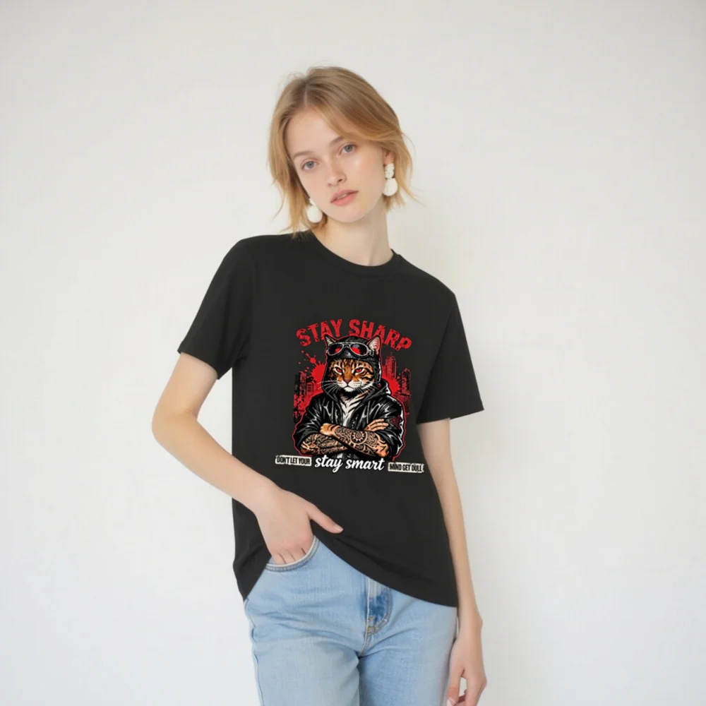 Stay Sharp Cat T-Shirt – Unisex Organic Cotton Graphic Tee - Image 6