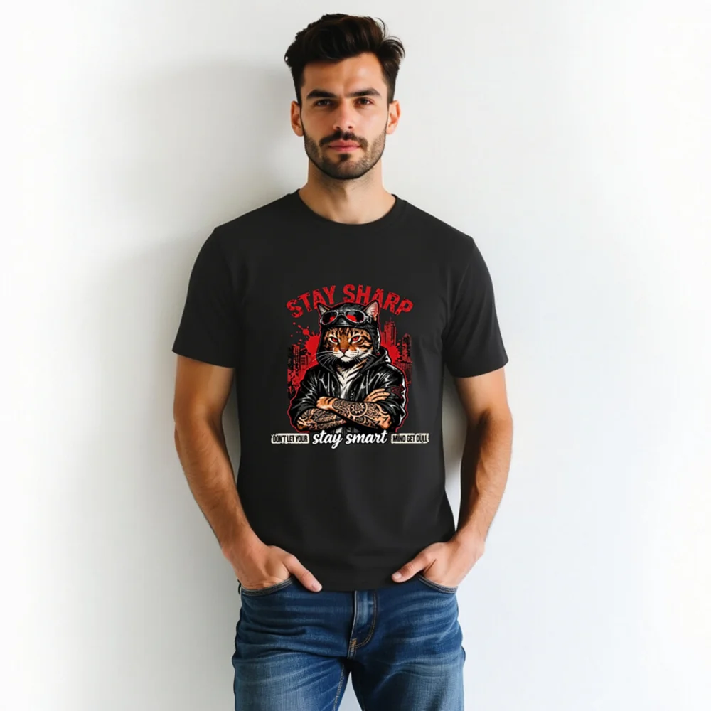 Stay Sharp Cat T-Shirt – Unisex Organic Cotton Graphic Tee - Image 7