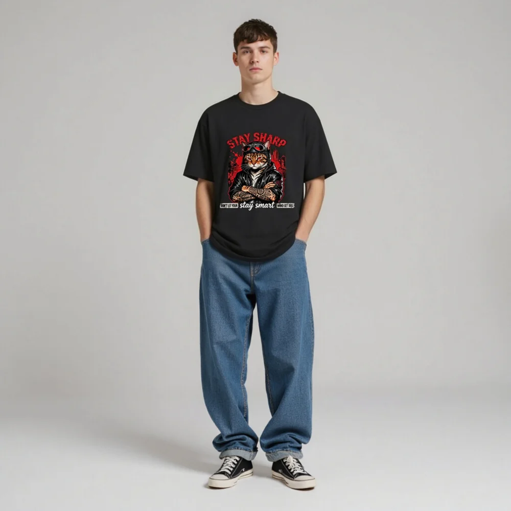 Stay Sharp Cat T-Shirt – Unisex Organic Cotton Graphic Tee - Image 9