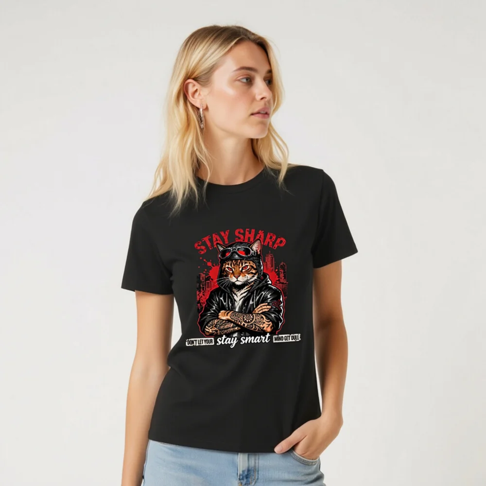 Stay Sharp Cat T-Shirt – Unisex Organic Cotton Graphic Tee - Image 10