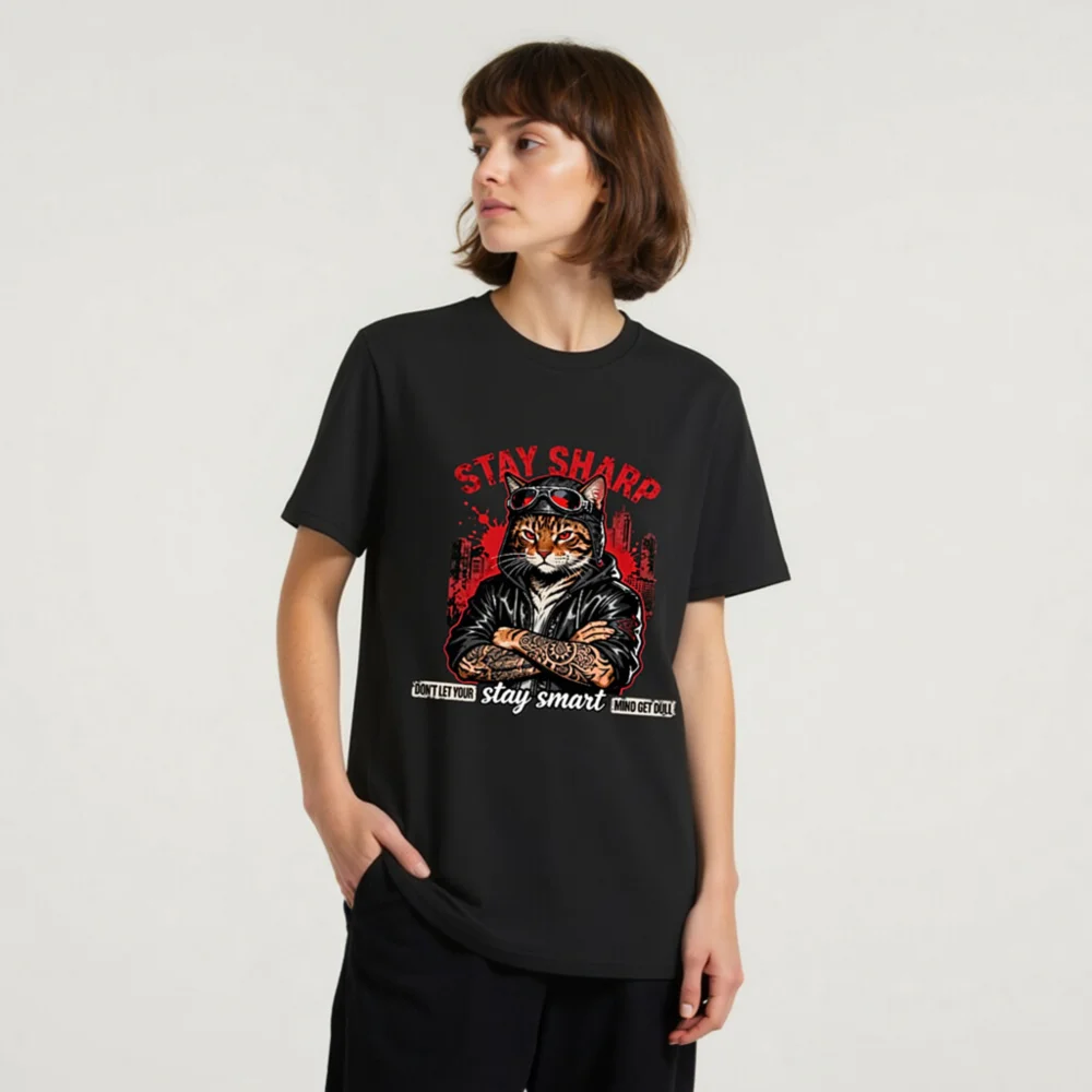 Stay Sharp Cat T-Shirt – Unisex Organic Cotton Graphic Tee - Image 11