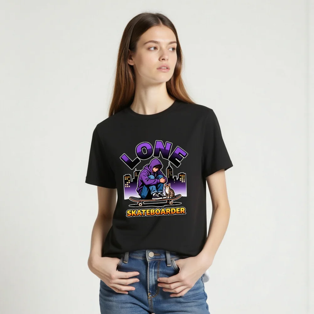 Lone Skateboarder T-Shirt – Unisex Organic Cotton Graphic Tee - Image 2