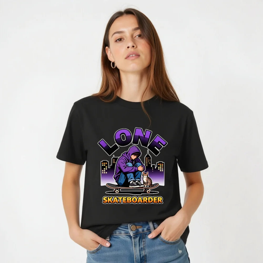 Lone Skateboarder T-Shirt – Unisex Organic Cotton Graphic Tee - Image 5