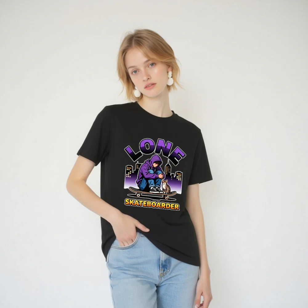 Lone Skateboarder T-Shirt – Unisex Organic Cotton Graphic Tee - Image 6