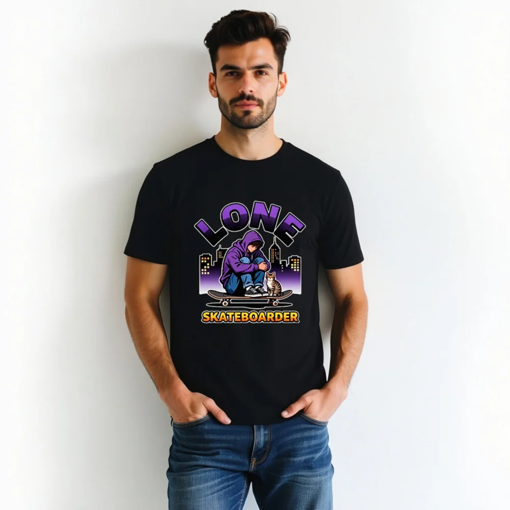 Lone Skateboarder T-Shirt – Unisex Organic Cotton Graphic Tee - Image 7