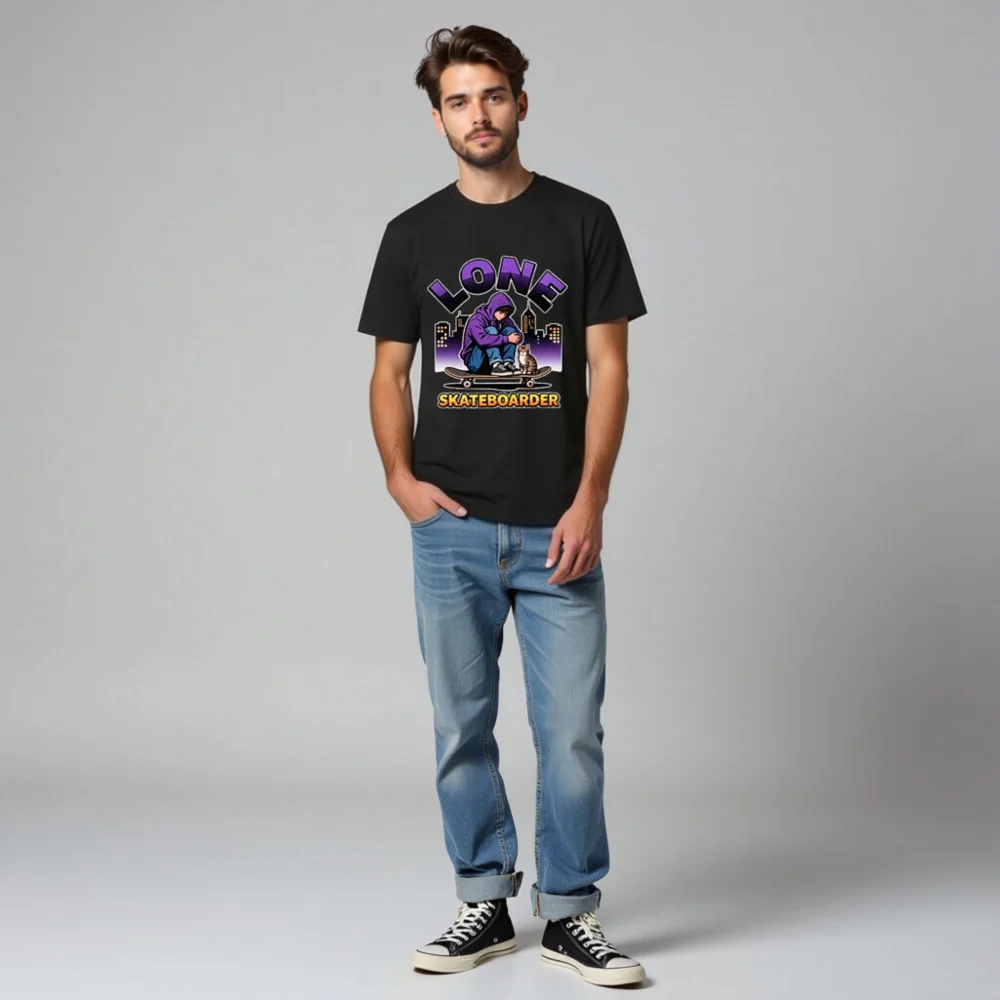 Lone Skateboarder T-Shirt – Unisex Organic Cotton Graphic Tee - Image 8