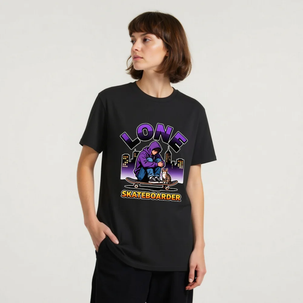 Lone Skateboarder T-Shirt – Unisex Organic Cotton Graphic Tee - Image 11