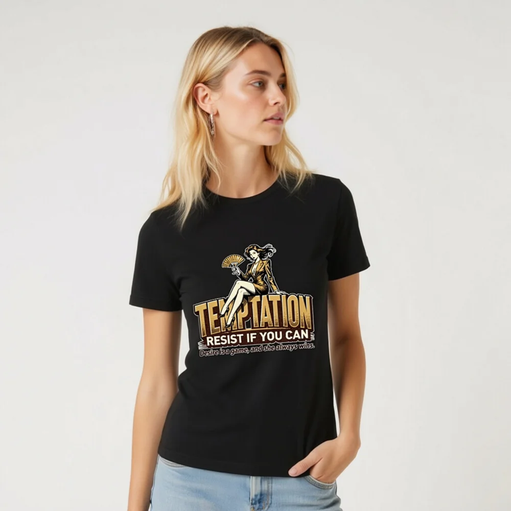 Temptation Resist If You Can Unisex T-Shirt - Vintage Pinup Graphic Tee - Image 8