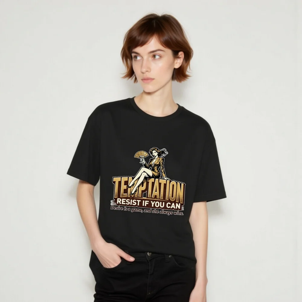 Temptation Resist If You Can Unisex T-Shirt - Vintage Pinup Graphic Tee - Image 10