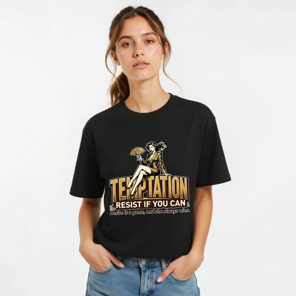 Temptation Resist If You Can Unisex T-Shirt - Vintage Pinup Graphic Tee - Image 11