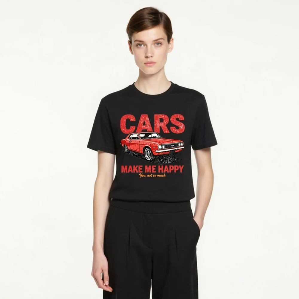 Cars Make Me Happy T-Shirt – Vintage Muscle Car Graphic Tee - Image 3