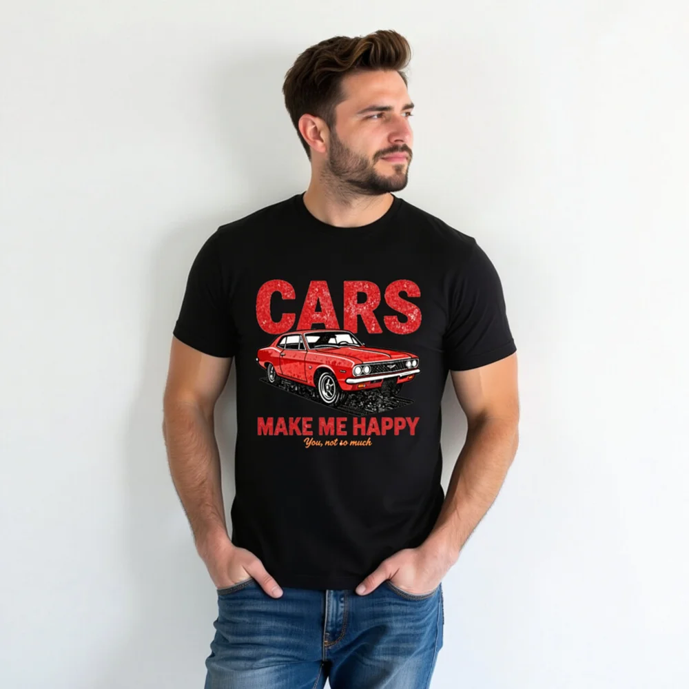 Cars Make Me Happy T-Shirt – Vintage Muscle Car Graphic Tee - Image 6
