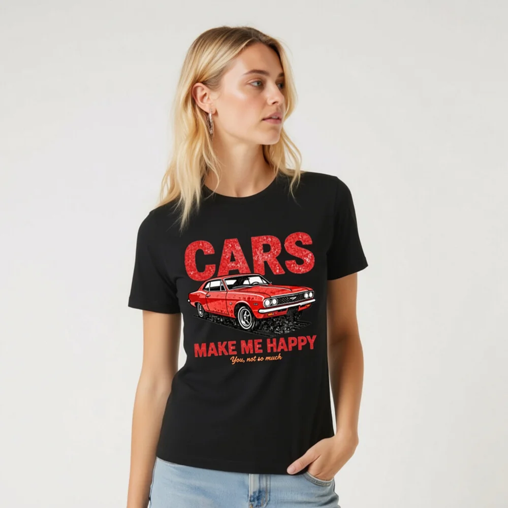 Cars Make Me Happy T-Shirt – Vintage Muscle Car Graphic Tee - Image 8