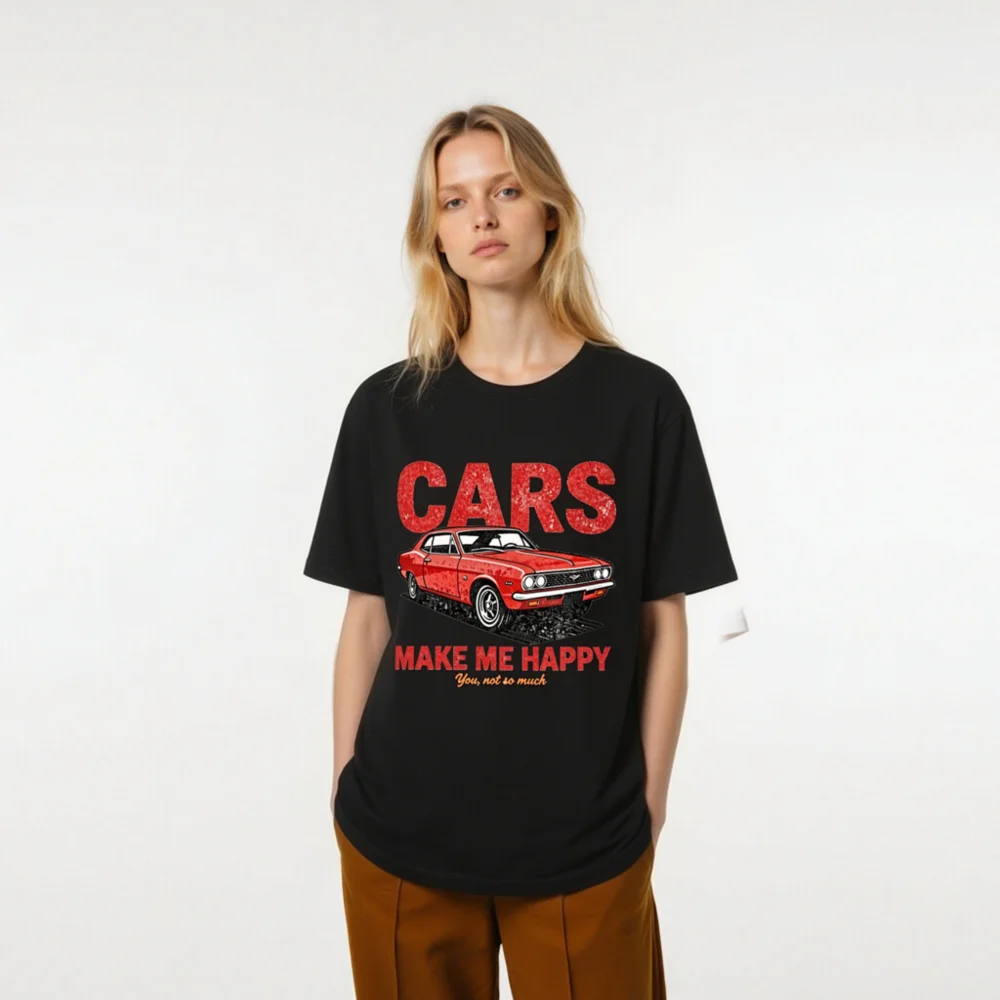 Cars Make Me Happy T-Shirt – Vintage Muscle Car Graphic Tee - Image 9