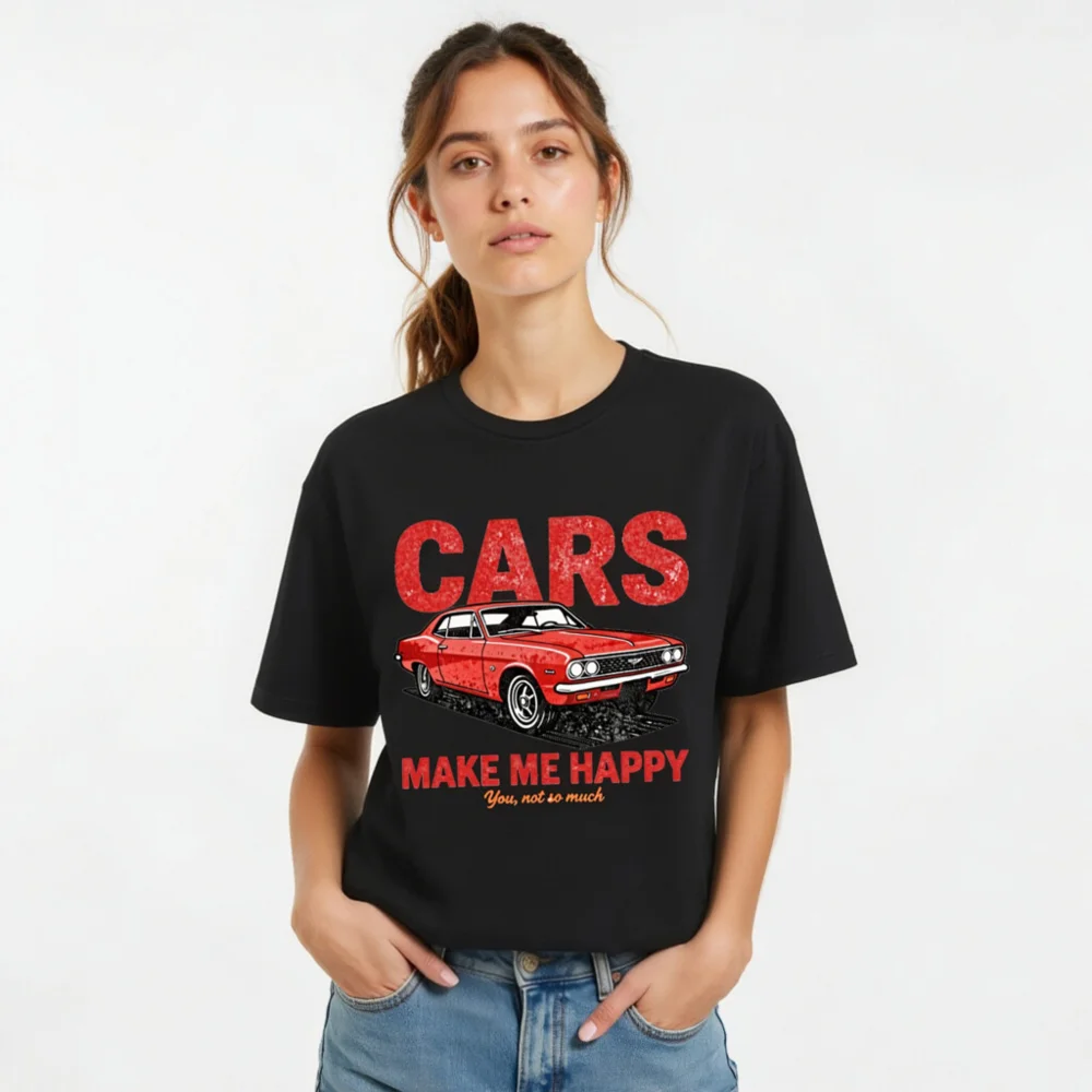 Cars Make Me Happy T-Shirt – Vintage Muscle Car Graphic Tee - Image 11