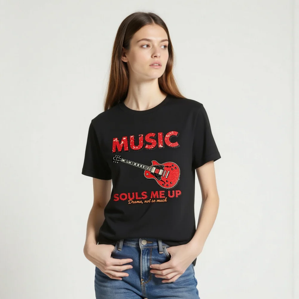 Music Souls Me Up T-Shirt – Unisex Graphic Tee with Electric Guitar Design - Image 2