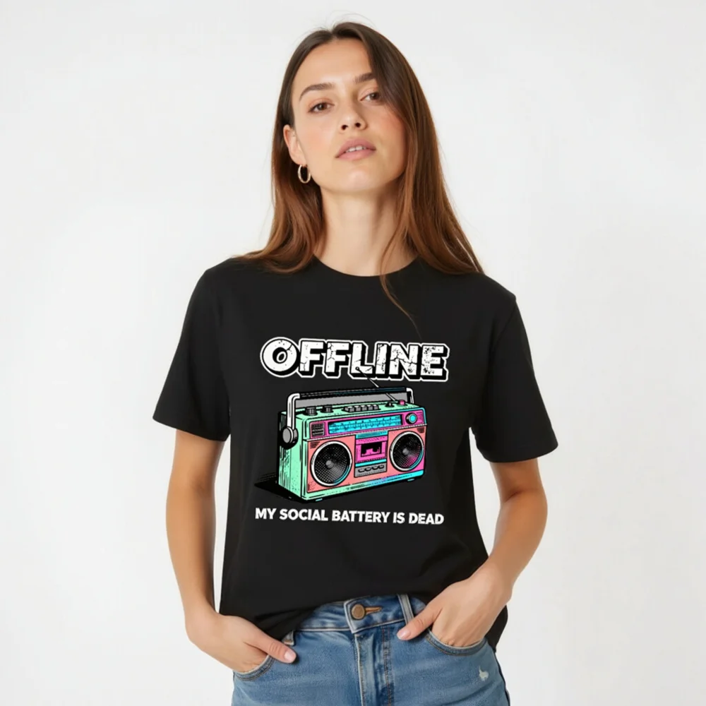 Offline My Social Battery Is Dead T-Shirt - Unisex Graphic Tee - Image 4