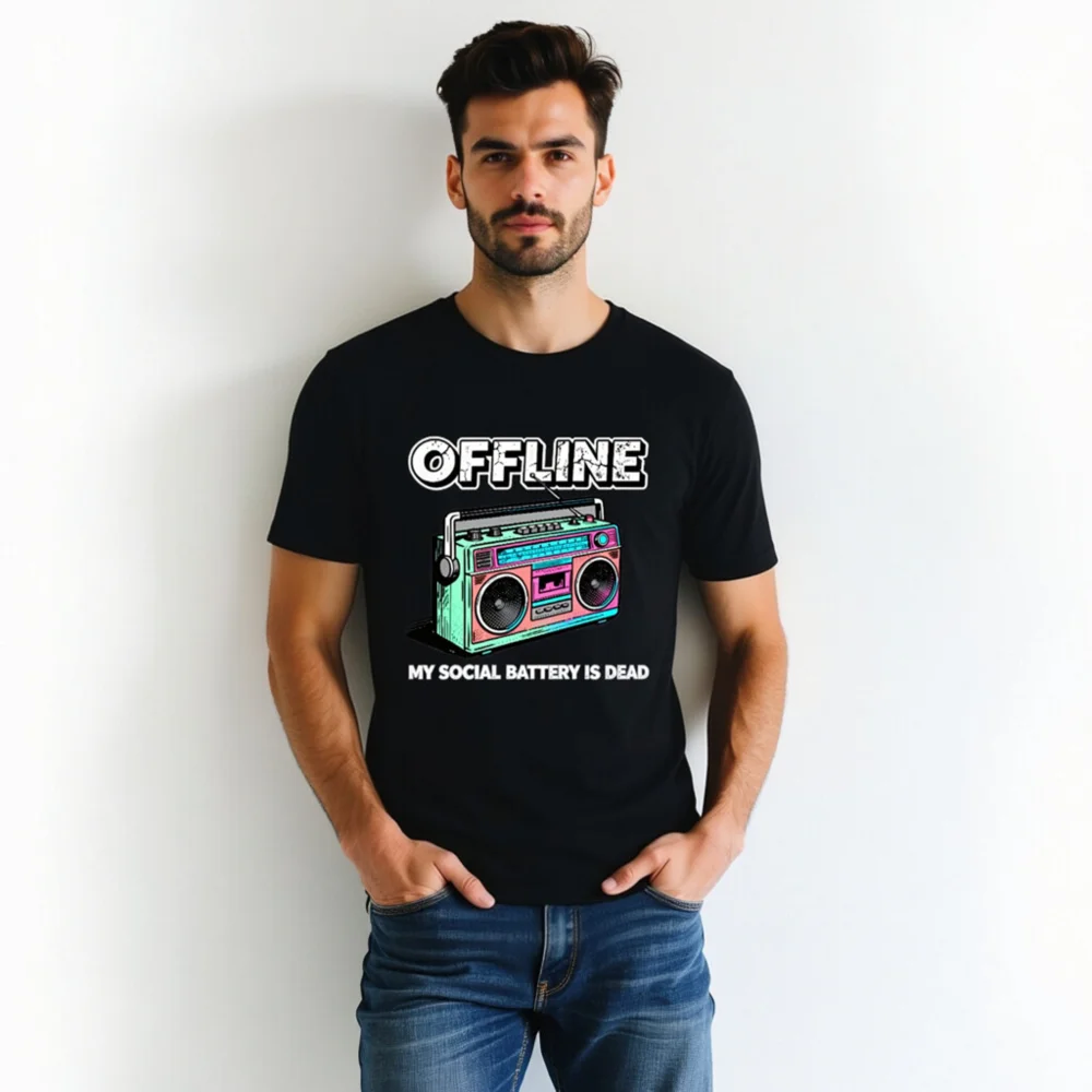 Offline My Social Battery Is Dead T-Shirt - Unisex Graphic Tee - Image 5