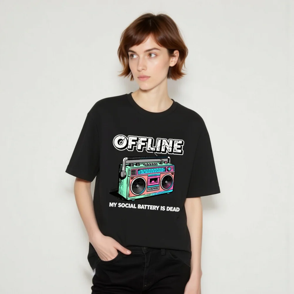 Offline My Social Battery Is Dead T-Shirt - Unisex Graphic Tee - Image 10