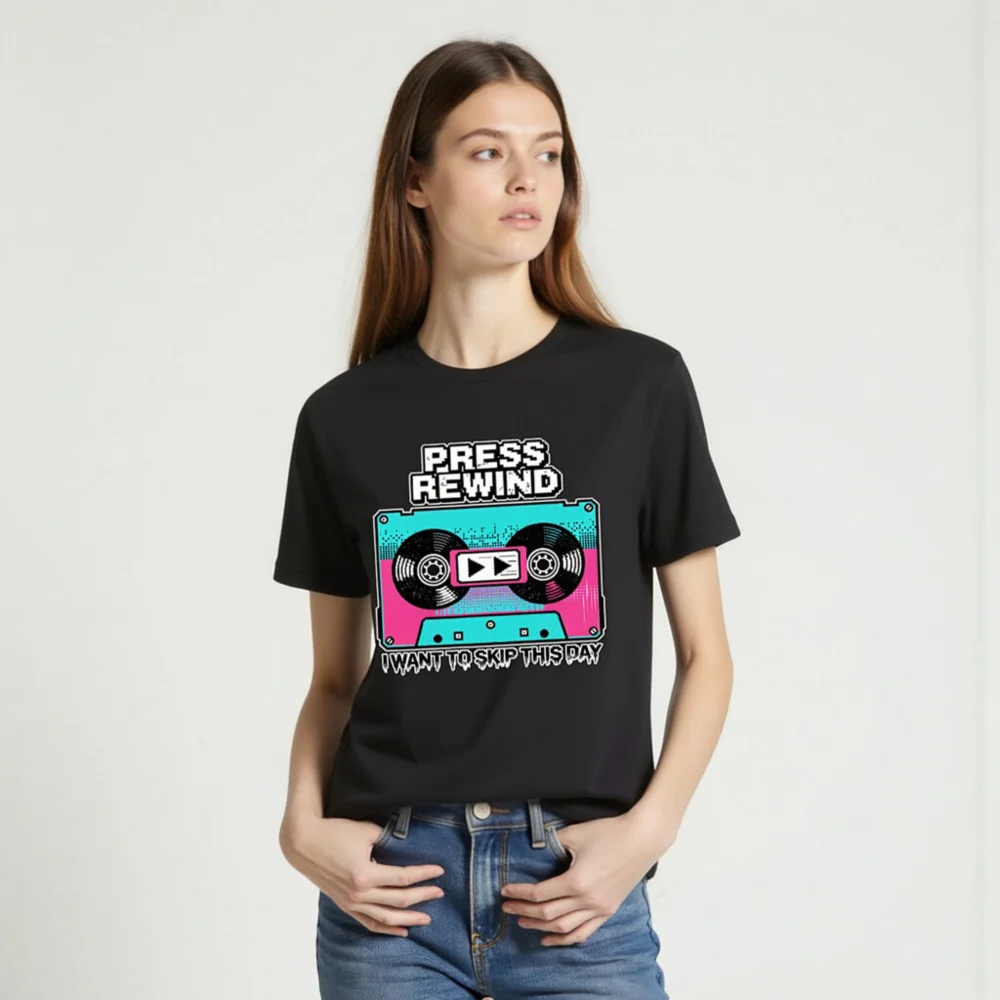 Press Rewind Cassette T-Shirt – Unisex Retro Graphic Tee - Image 2