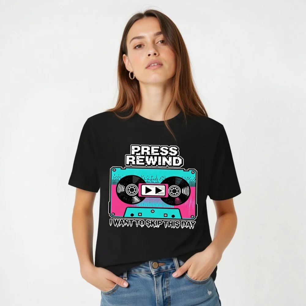 Press Rewind Cassette T-Shirt – Unisex Retro Graphic Tee - Image 4