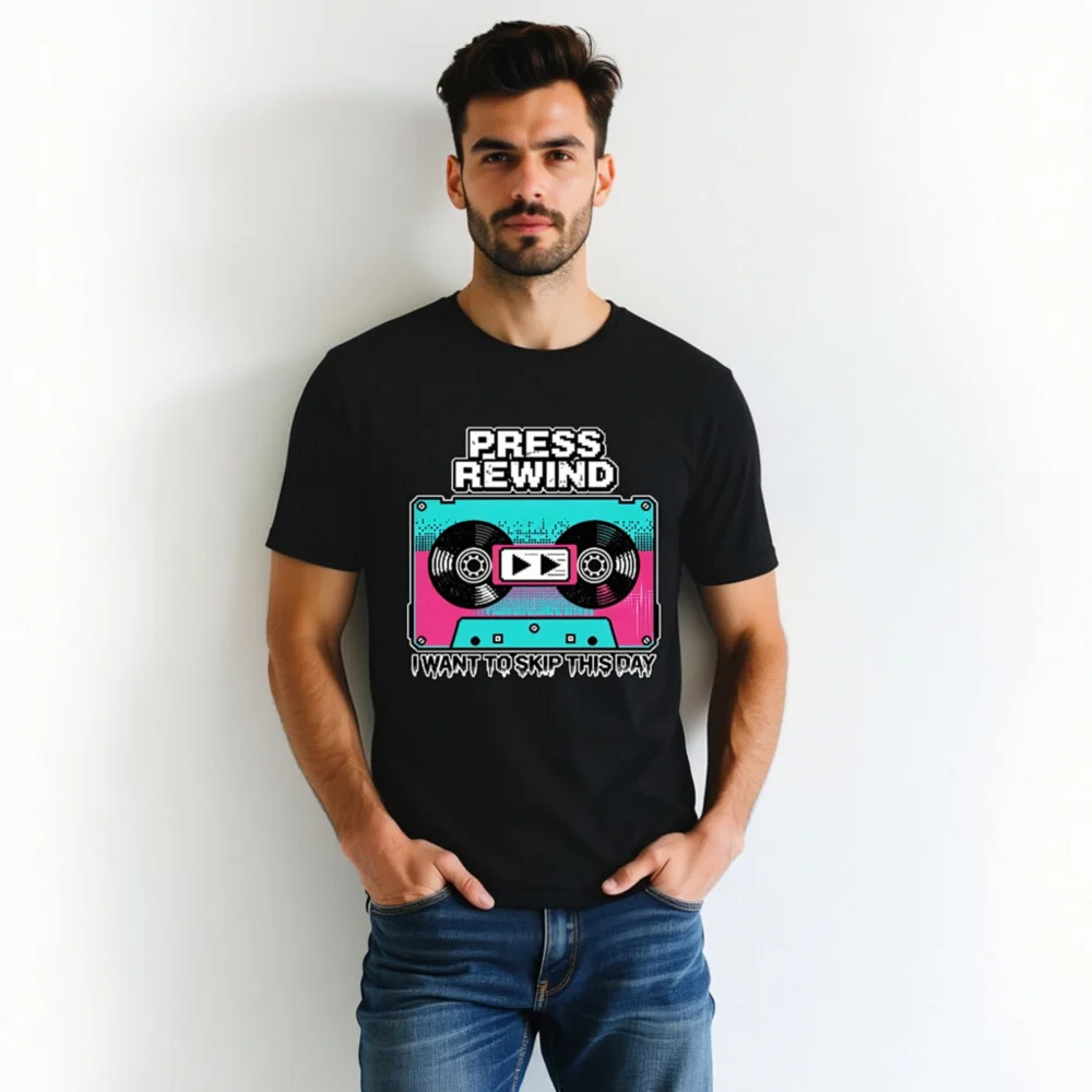 Press Rewind Cassette T-Shirt – Unisex Retro Graphic Tee - Image 5