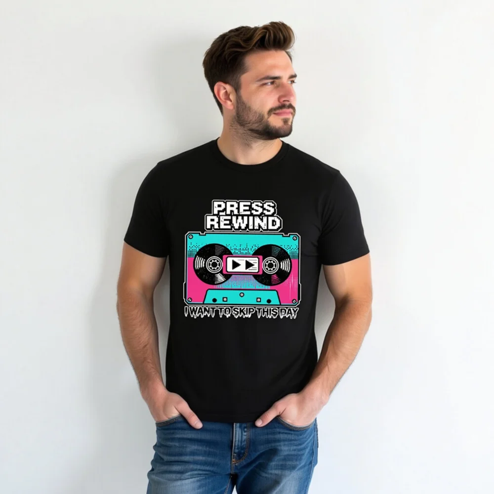 Press Rewind Cassette T-Shirt – Unisex Retro Graphic Tee - Image 6
