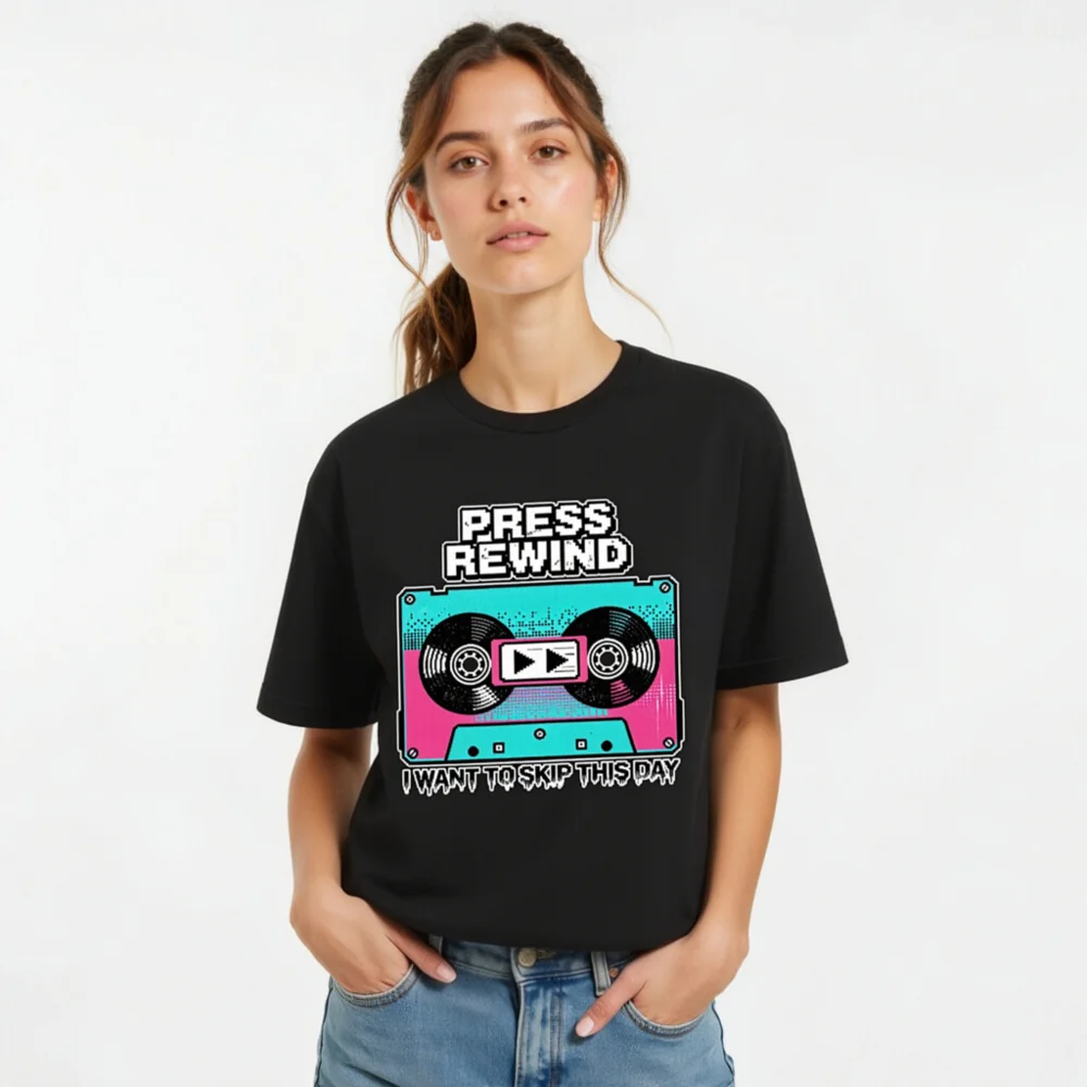 Press Rewind Cassette T-Shirt – Unisex Retro Graphic Tee - Image 11