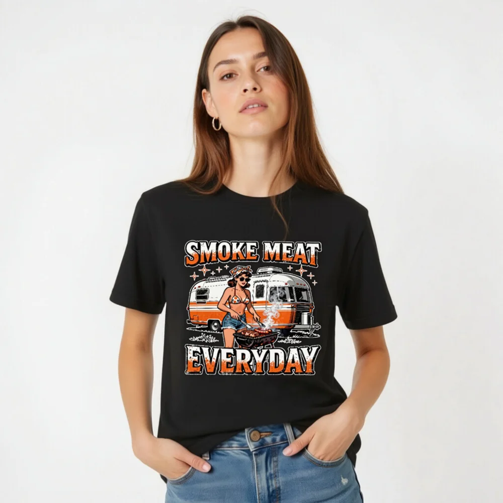 Smoke Meat Everyday T-Shirt – Unisex Vintage BBQ Graphic Tee - Image 4