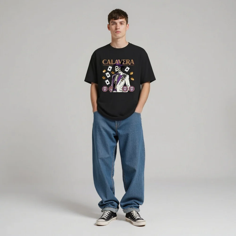 Calavera Skeleton T-Shirt – Unisex Graphic Tee with Poker & Day of the Dead Design - Image 7