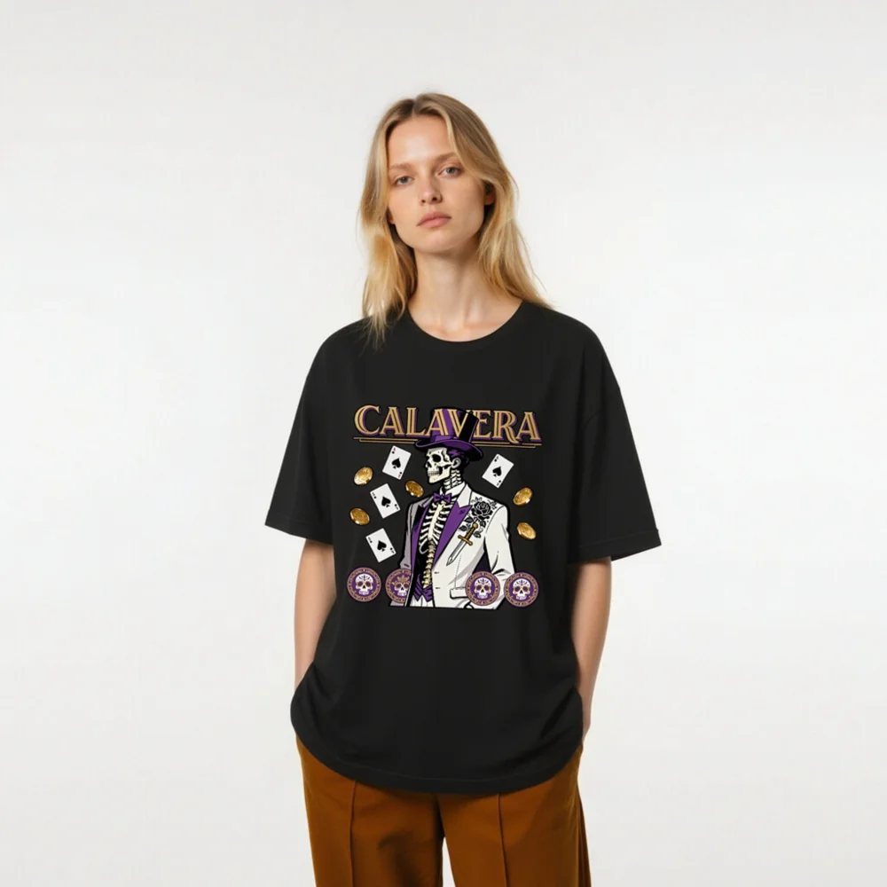 Calavera Skeleton T-Shirt – Unisex Graphic Tee with Poker & Day of the Dead Design - Image 9