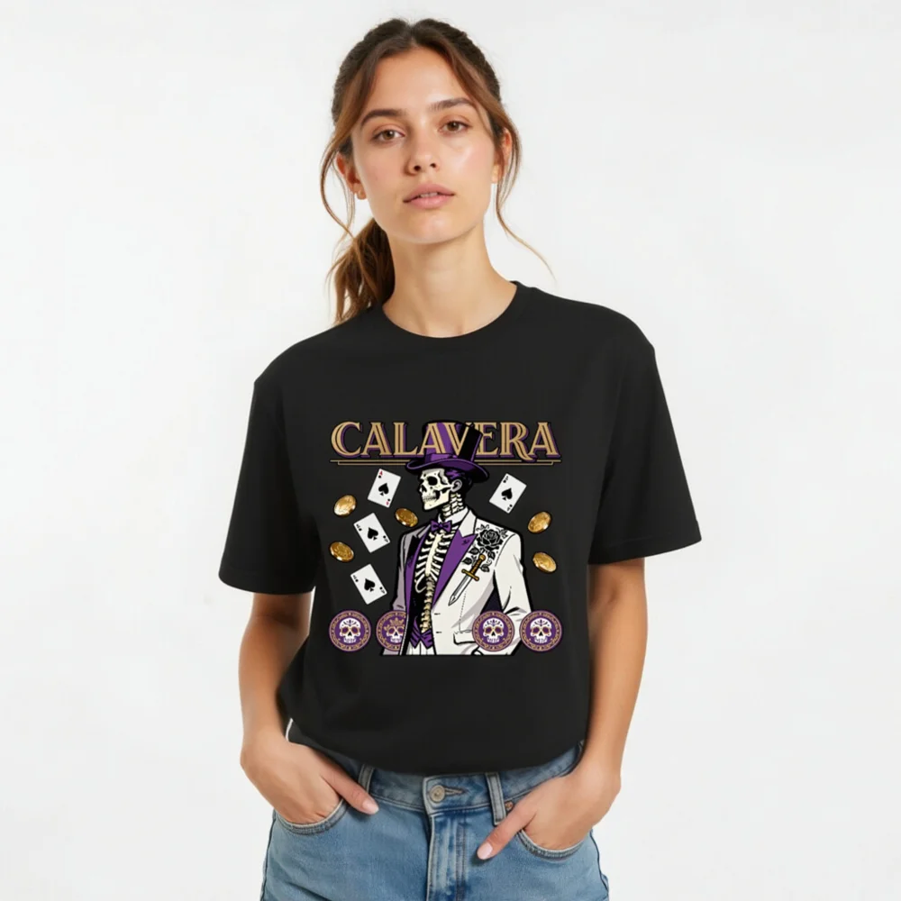 Calavera Skeleton T-Shirt – Unisex Graphic Tee with Poker & Day of the Dead Design - Image 11