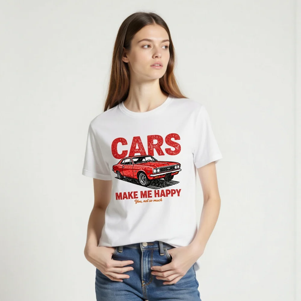 Cars Make Me Happy T-Shirt – Unisex Vintage Car Graphic Tee - Image 2