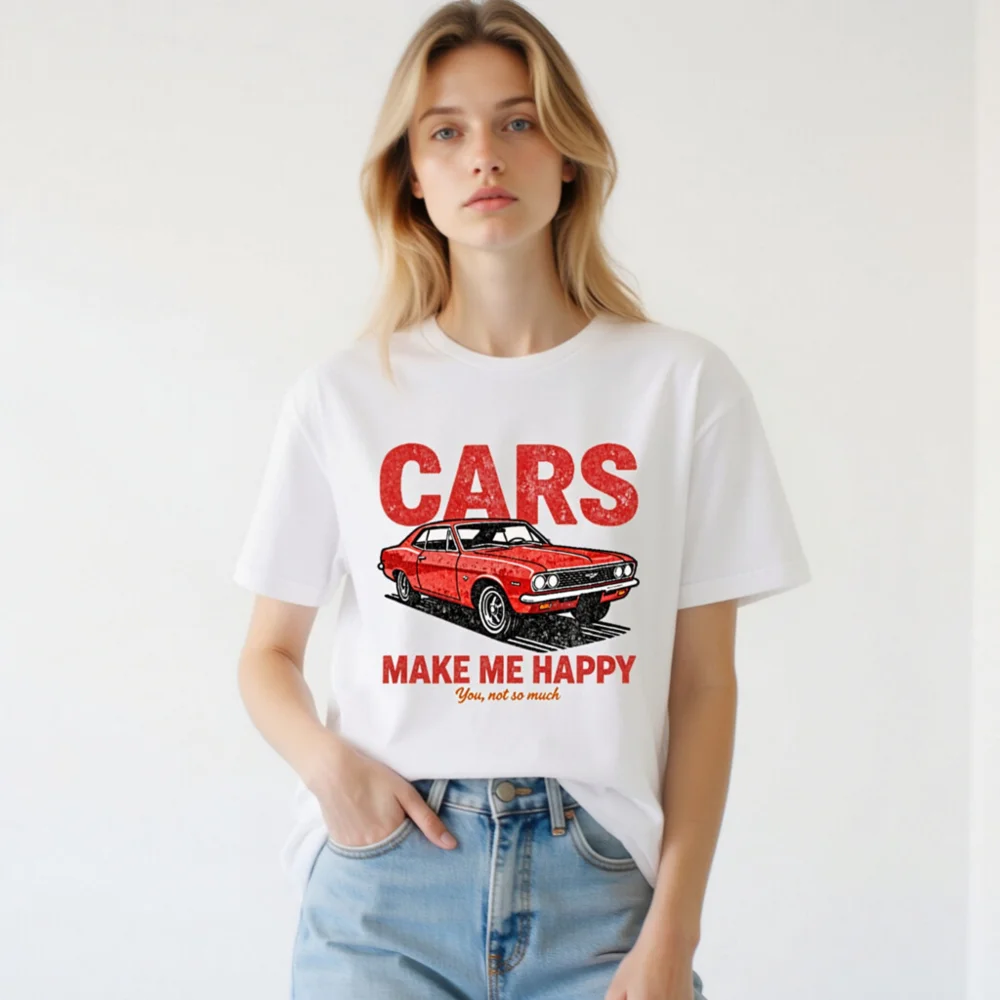 Cars Make Me Happy T-Shirt – Unisex Vintage Car Graphic Tee - Image 3