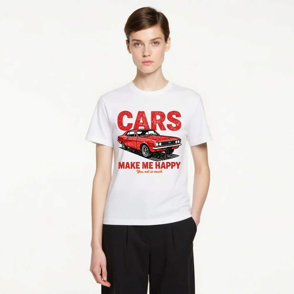 Cars Make Me Happy T-Shirt – Unisex Vintage Car Graphic Tee - Image 4