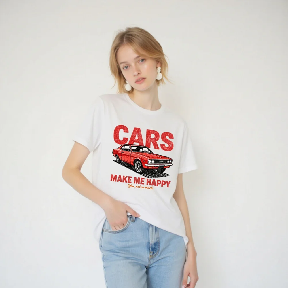 Cars Make Me Happy T-Shirt – Unisex Vintage Car Graphic Tee - Image 6