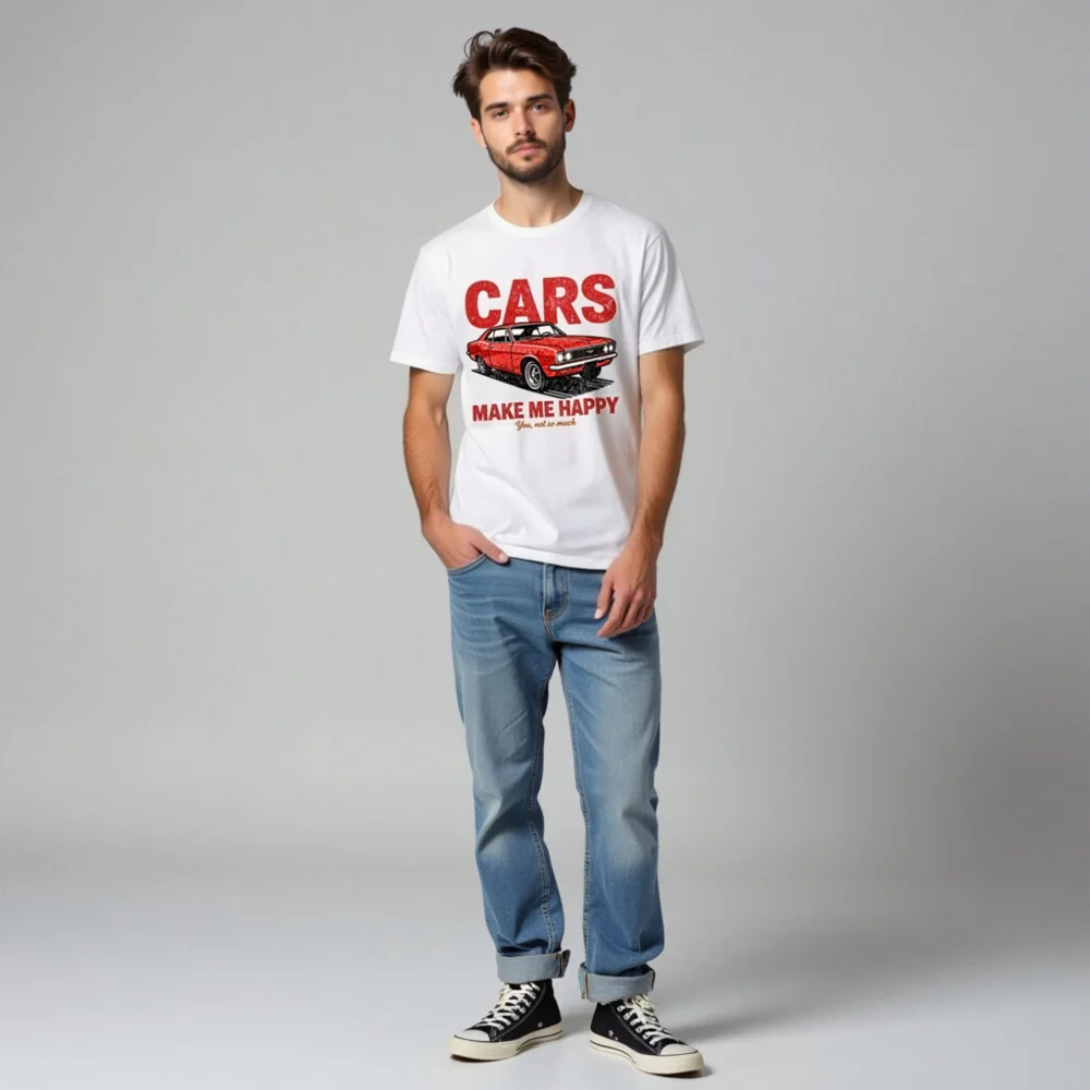 Cars Make Me Happy T-Shirt – Unisex Vintage Car Graphic Tee - Image 7