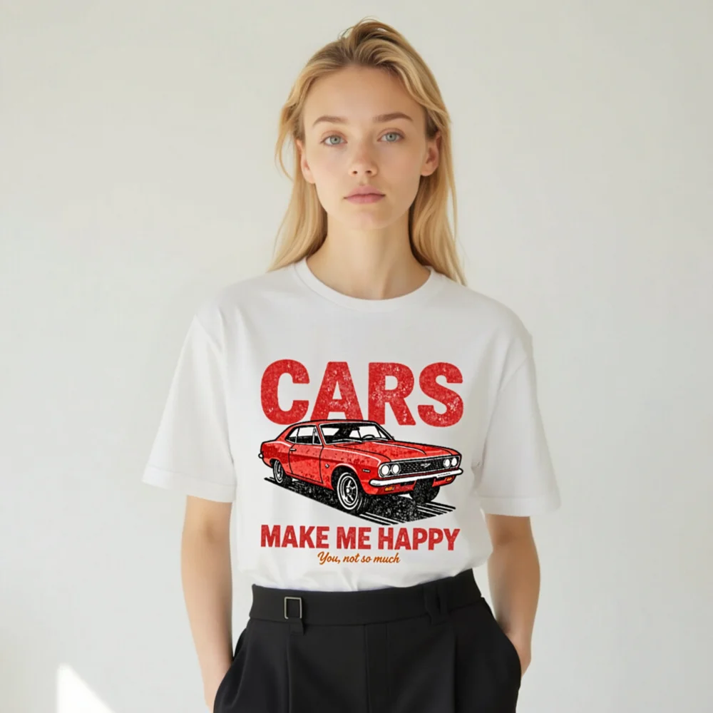 Cars Make Me Happy T-Shirt – Unisex Vintage Car Graphic Tee - Image 10