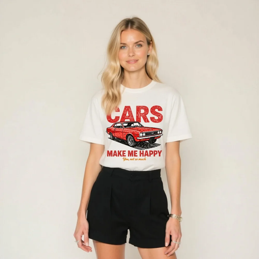 Cars Make Me Happy T-Shirt – Unisex Vintage Car Graphic Tee - Image 11