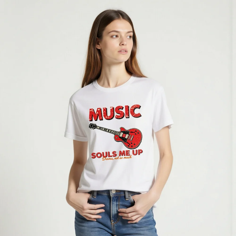 Music Souls Me Up T-Shirt – Unisex Graphic Tee with Electric Guitar Print - Image 2