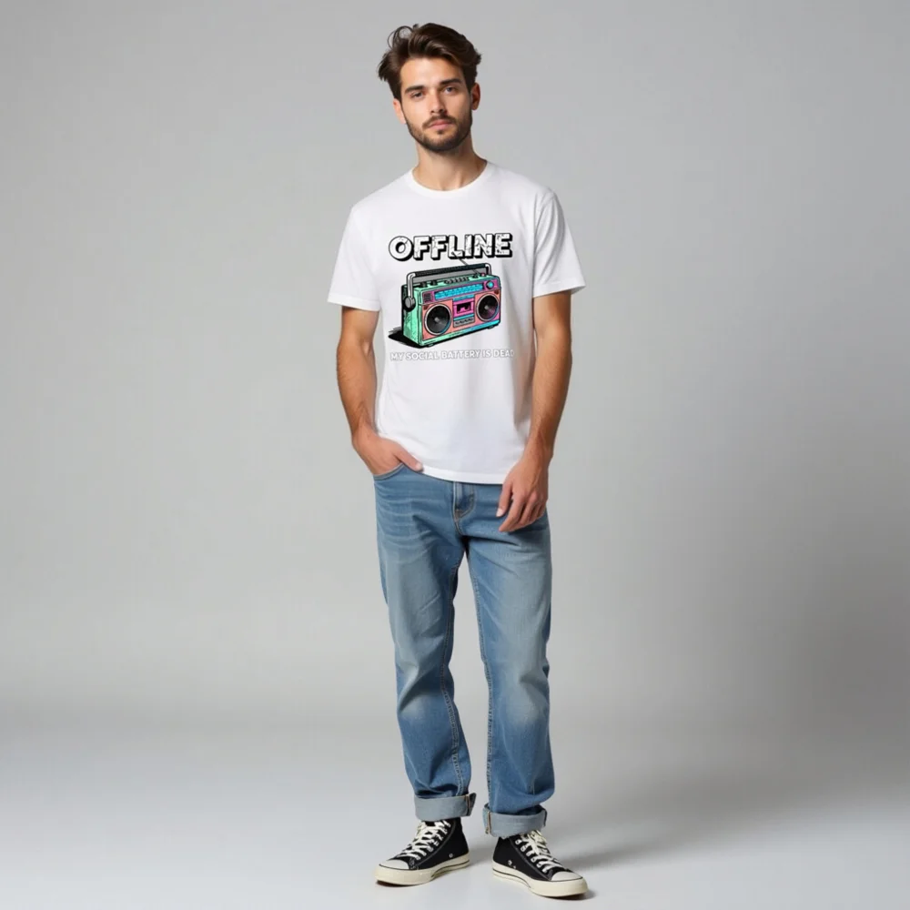Offline Boombox T-Shirt – Unisex Vintage Graphic Tee - Image 7