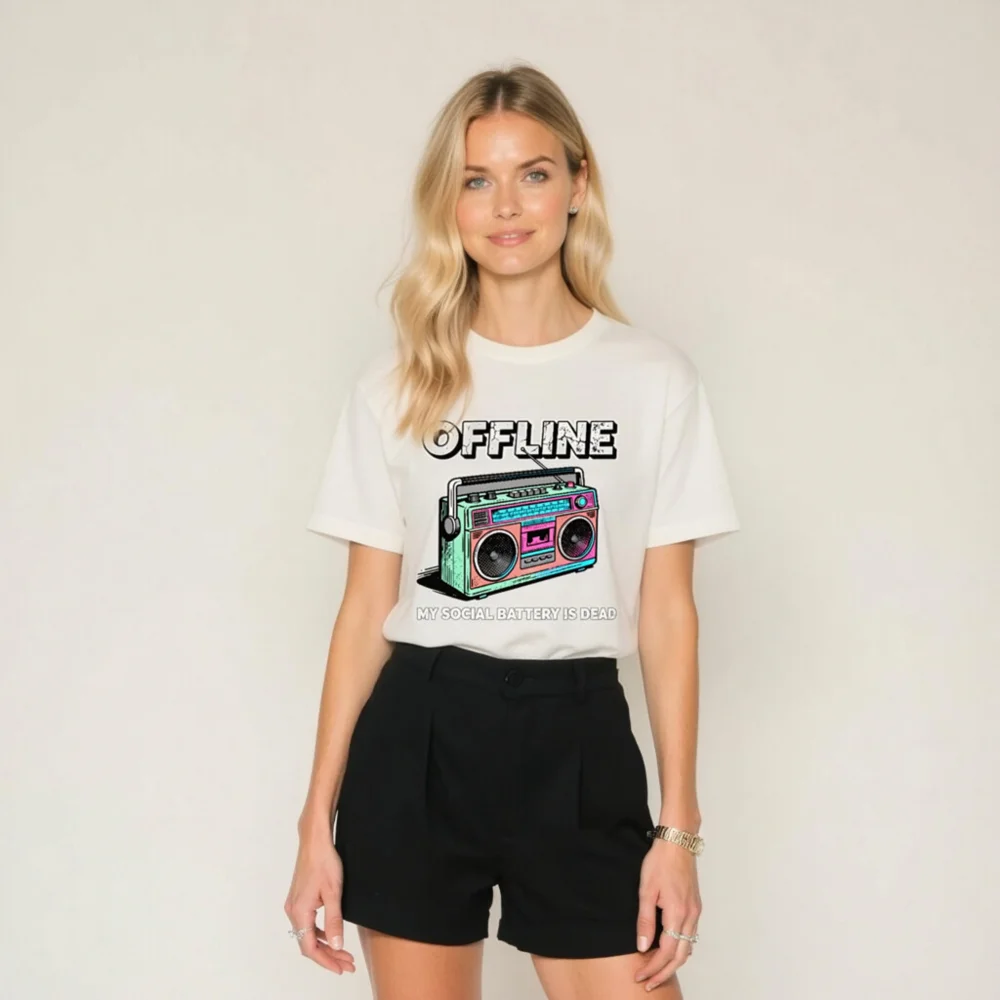 Offline Boombox T-Shirt – Unisex Vintage Graphic Tee - Image 11